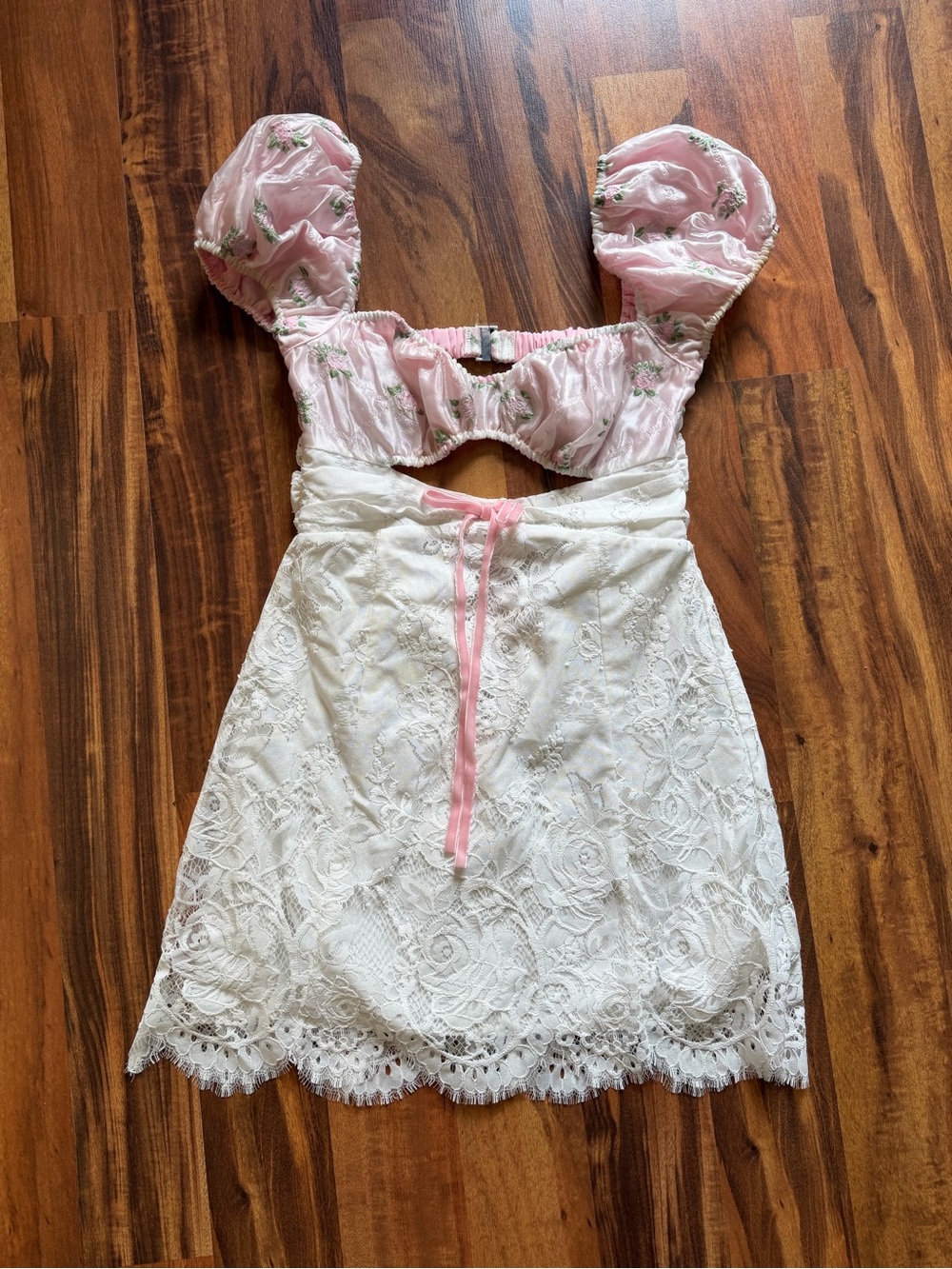 For Love & Lemons White and Pink Lace Mini Dress - Picture 3 of 8